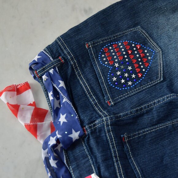 NWT - So Americana Stud Back Pkt Berm W/ Sash 408 Dark Denim Size 16 - Picture 5 of 6